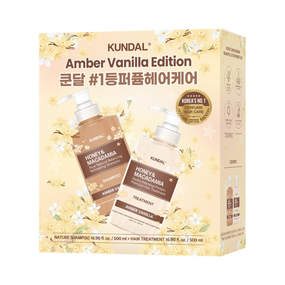 AMBER VANILLA EDITION - HONEY & MACADAMIA SHAMPOO + TREATMENT SET 500ML-KUNDAL-HBYTALA