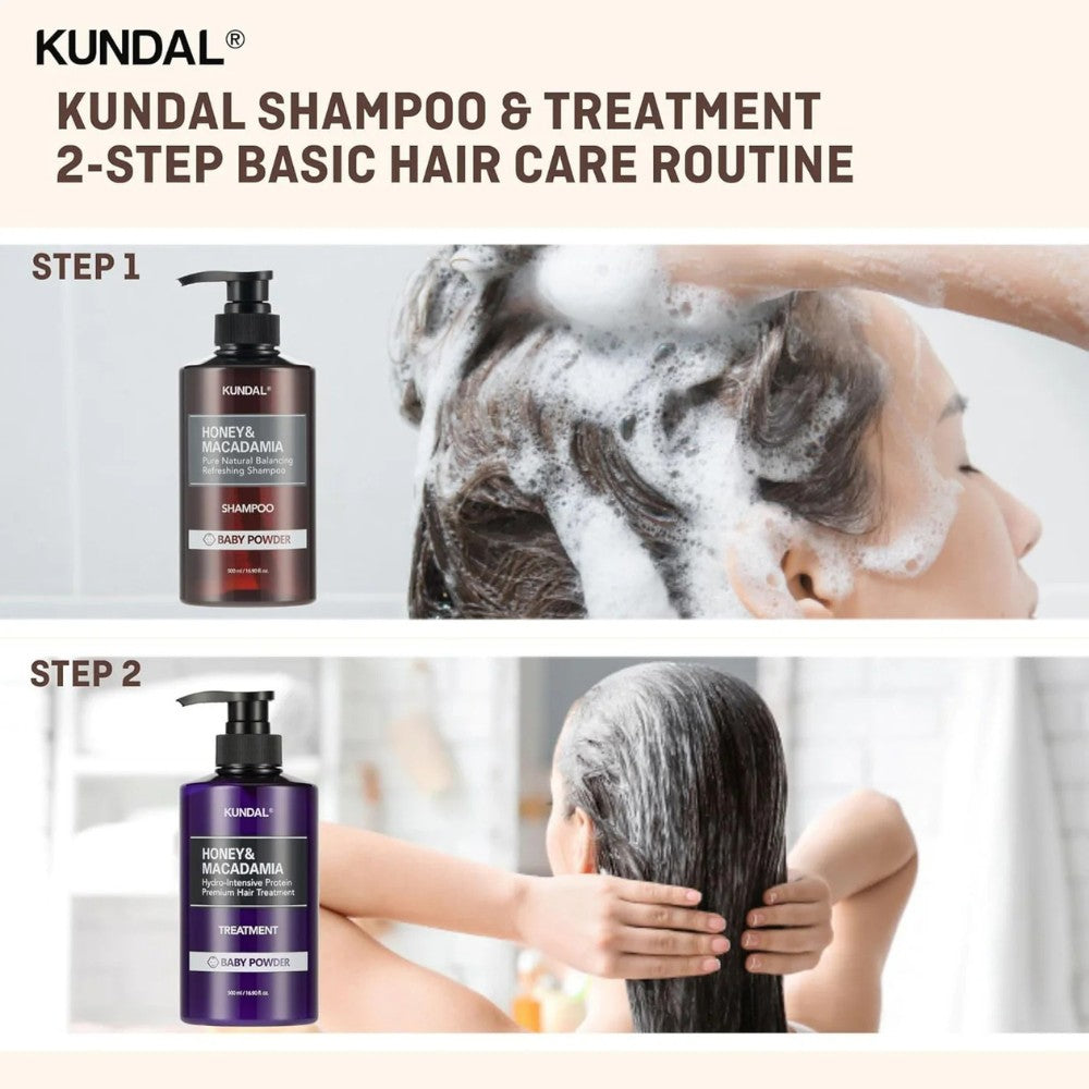 Honey & Macadamia Pure Natural Shampoo 500ml + Protein Premium Treatment 500ml SET-KUNDAL-HBYTALA