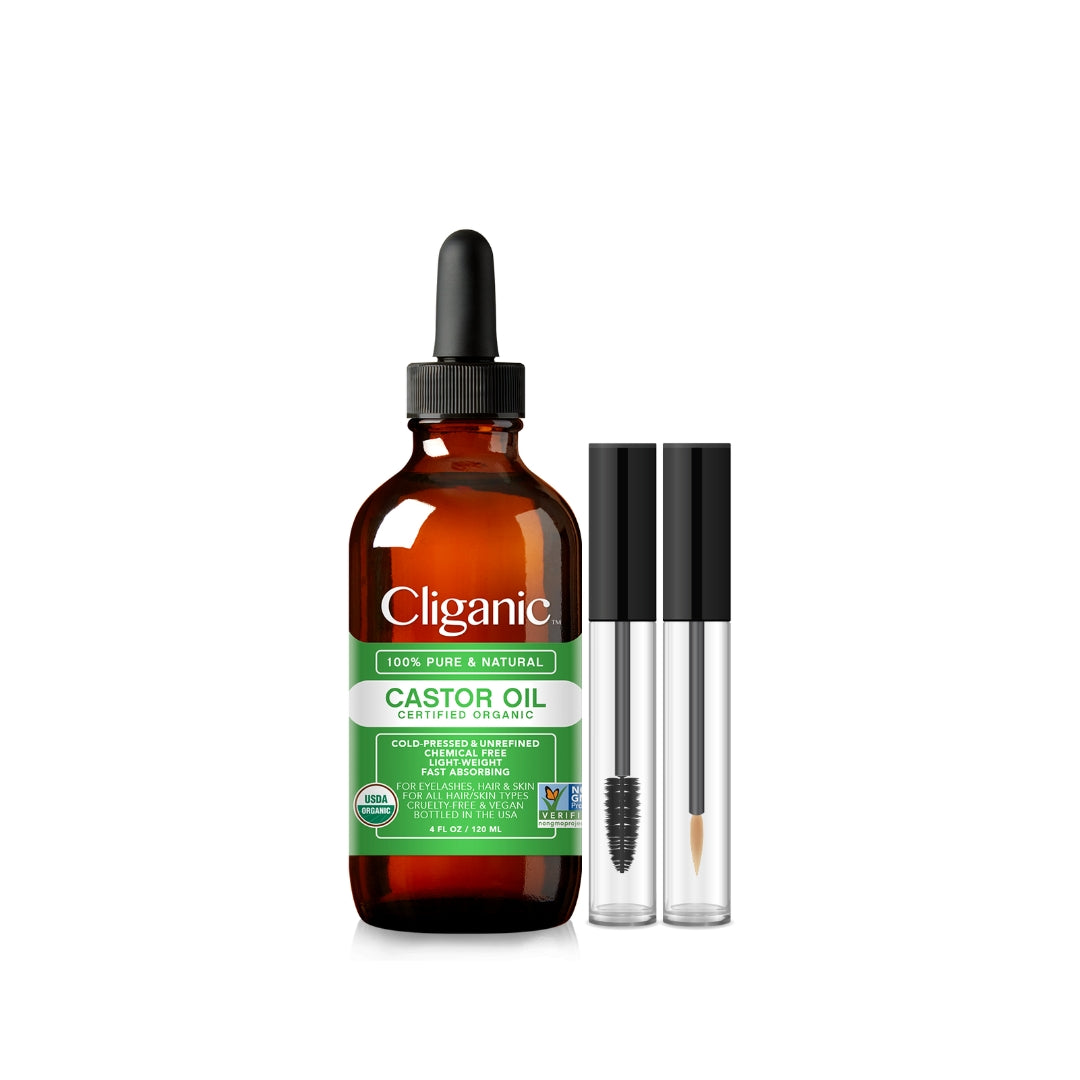ORGANIC CASTOR OIL WITH EYELASH KIT 4oZ-Cliganic-HBYTALA