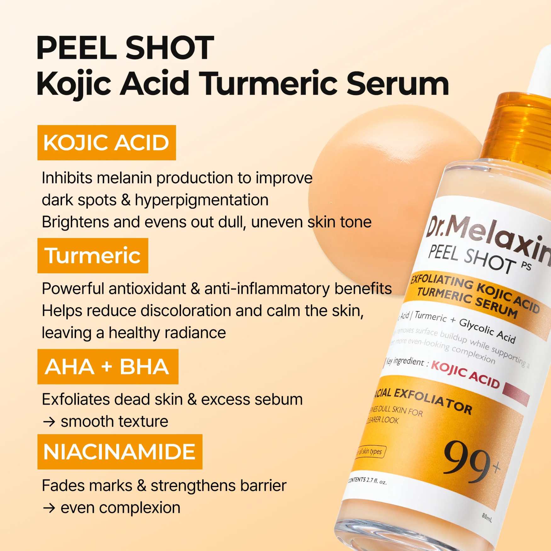 Peel Shot exfoliating kojic acid turmeric Serum 200 ml-DR.MELAXIN-HBYTALA