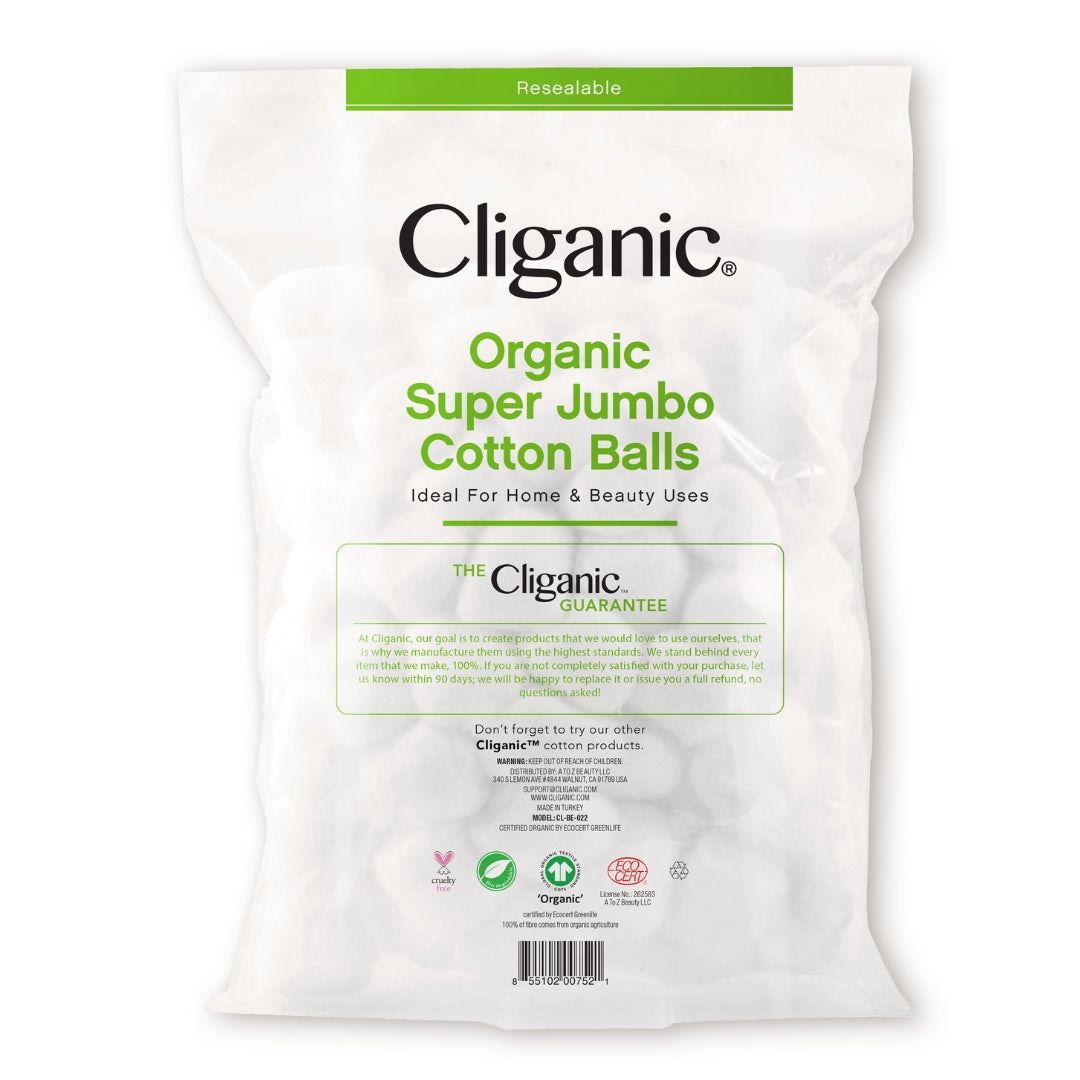 ORGANIC SUPER JUMBO COTTON BALLS 100 Count-Cliganic-HBYTALA