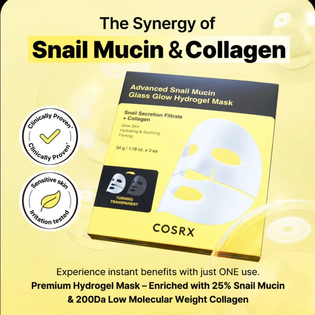 Advanced Snail Mucin Glass Glow Hydrogel x3 Masks-COSRX-HBYTALA