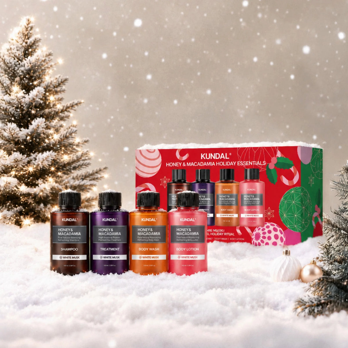 Christmas Set White Musk (Shampoo,Treatment ,Body Wash, Body Lotion)-KUNDAL-HBYTALA