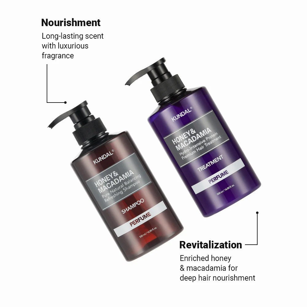 Honey & Macadamia Pure Natural Shampoo 500ml + Protein Premium Treatment 500ml SET-KUNDAL-HBYTALA