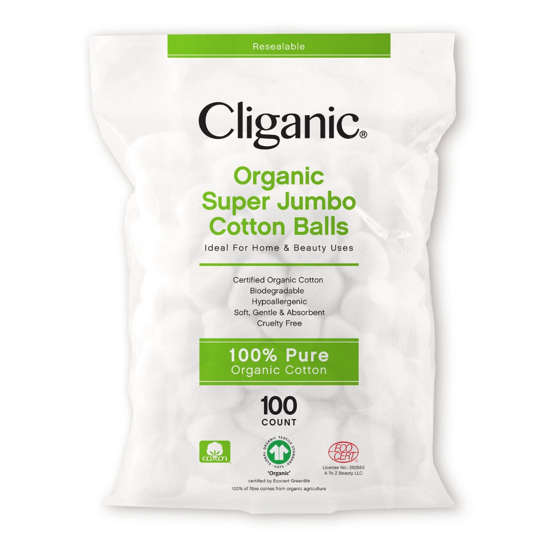 ORGANIC SUPER JUMBO COTTON BALLS 100 Count-Cliganic-HBYTALA